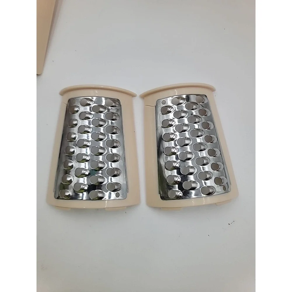 Manual Rotary Cheese Vegetable Grater Shredder Suction Base & 12 Blades Beige
